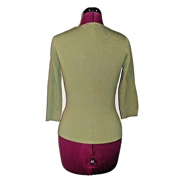 Sara & Lily Womens Top Size Small Green Long Sleeve V Neck Embellished - Picture 2 of 11